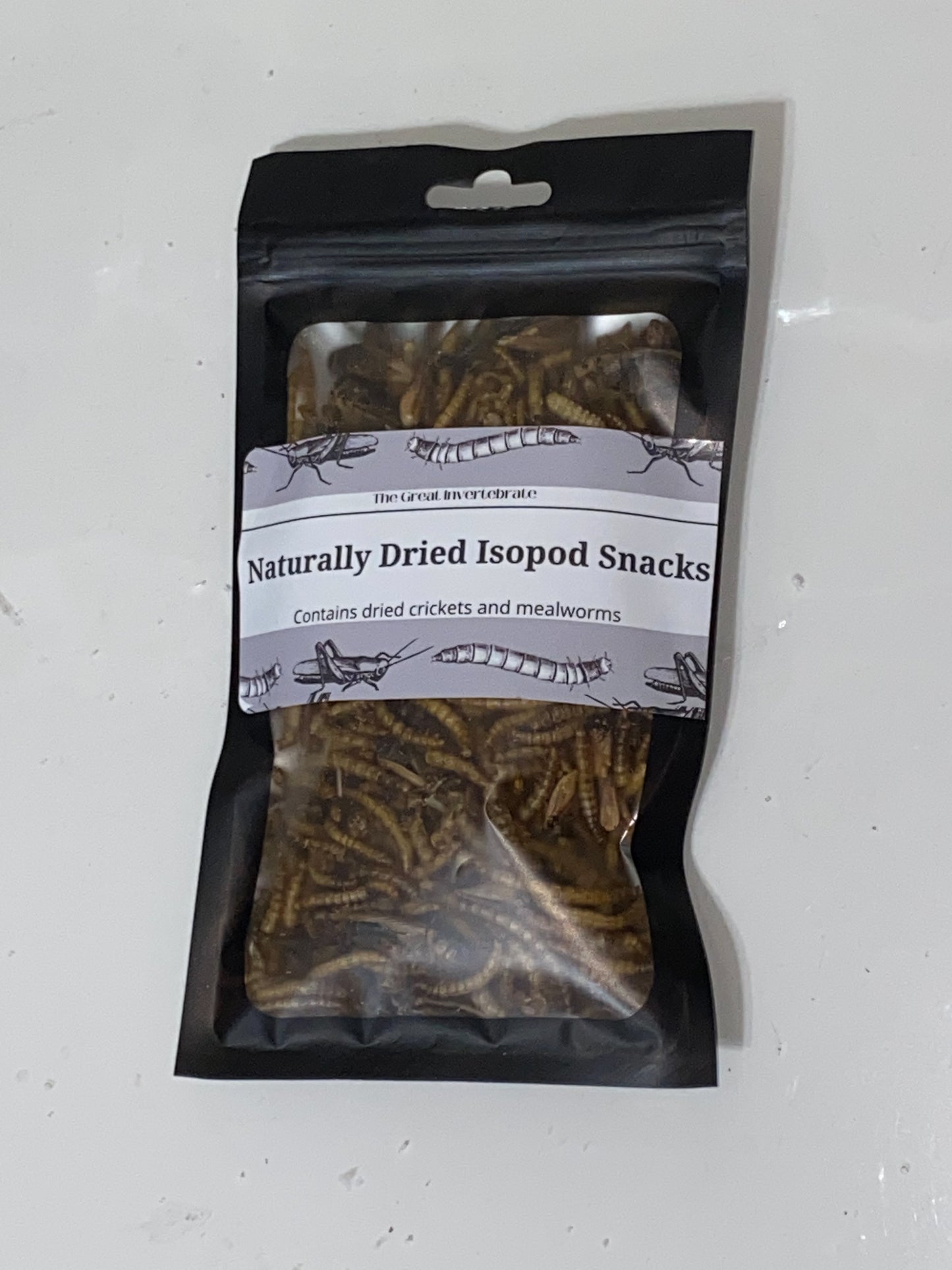 Naturally Dried Isopod Snacks - Cricket and Mealworm Blend.